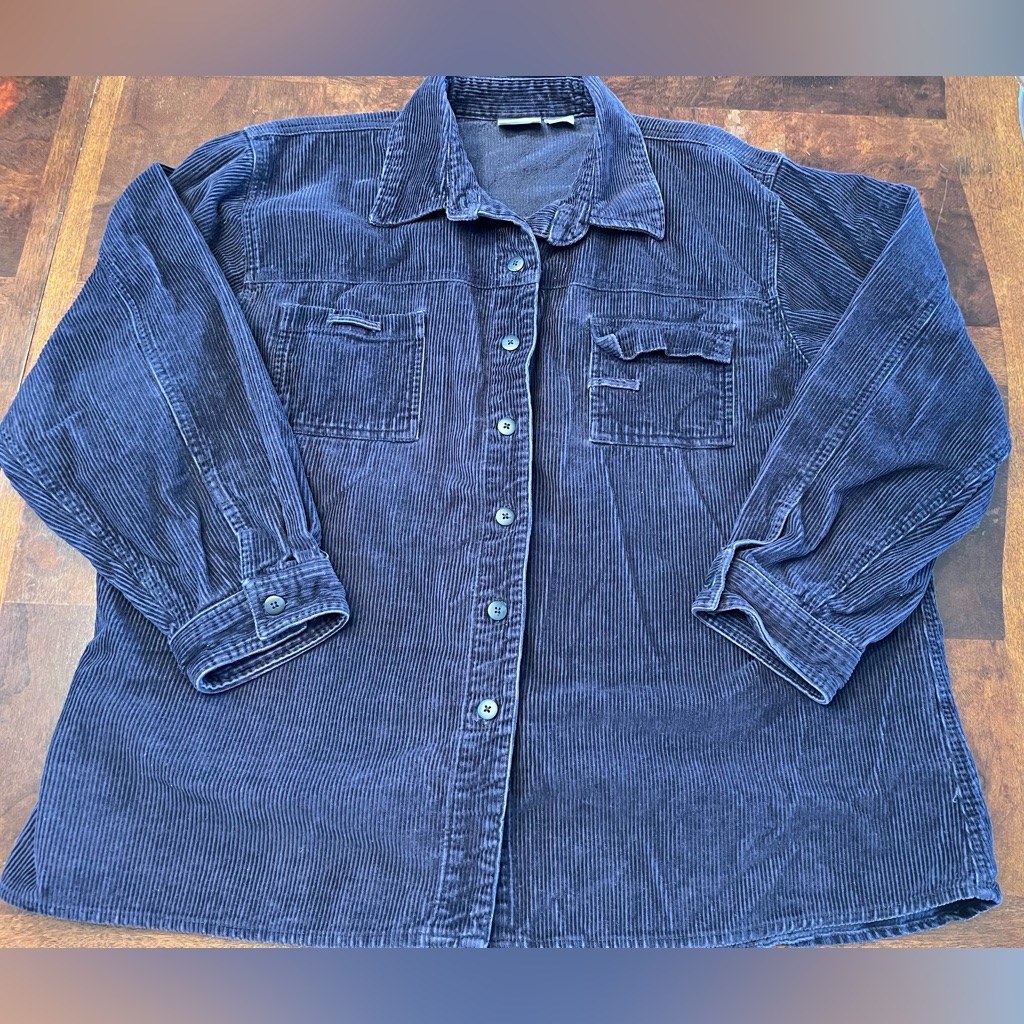 Plus Size 22w Carolina Blues Corduroy Button Up Shirt Preowned Blue